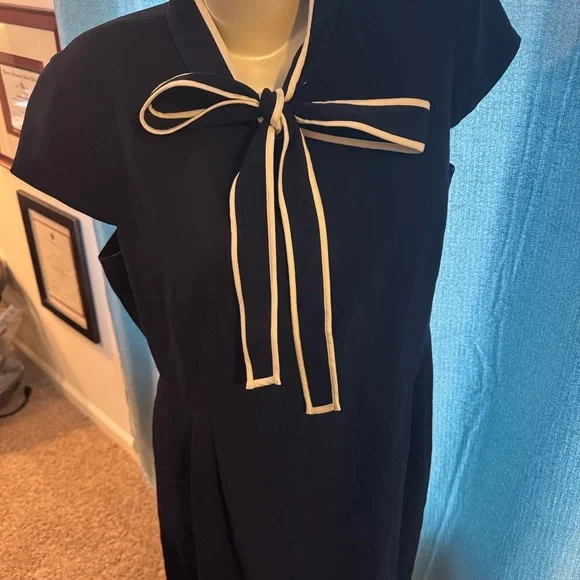 J. Crew Navy Midi Dress with White Bow Detail - Picture 5 of 10